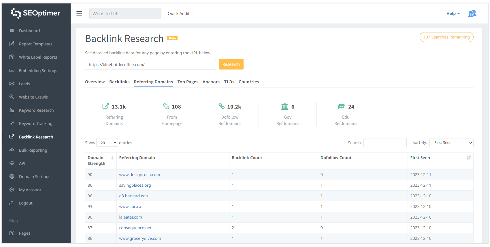 Backlink-Forschungstool verweisende Domains